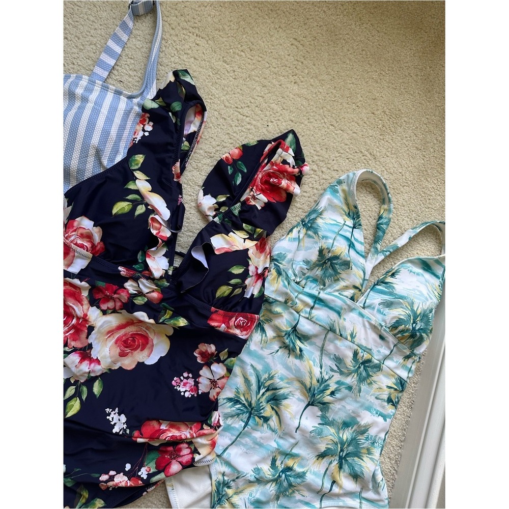 Tropical Coastal Floral Swimsuit Bundle Large One Pieces - Picture 3 of 10